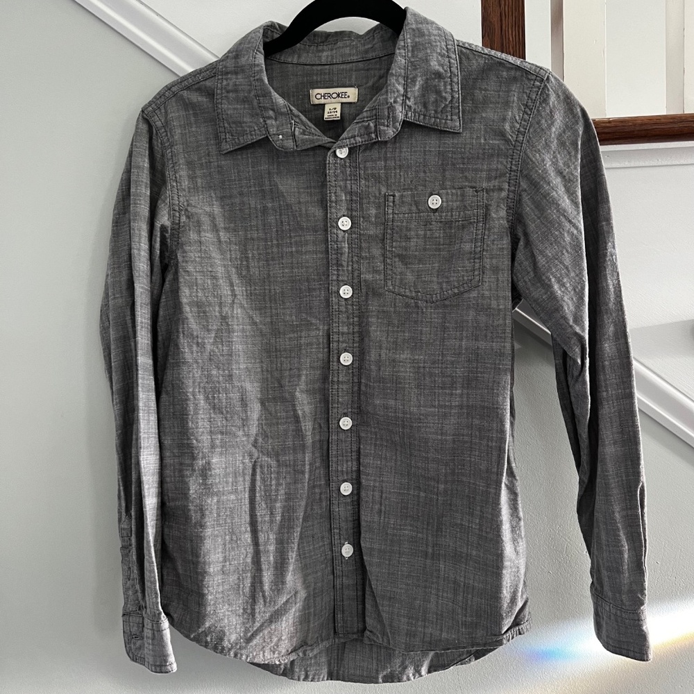 Cherokee Gray Long Sleeve Button Down Shirt Size L/12-14